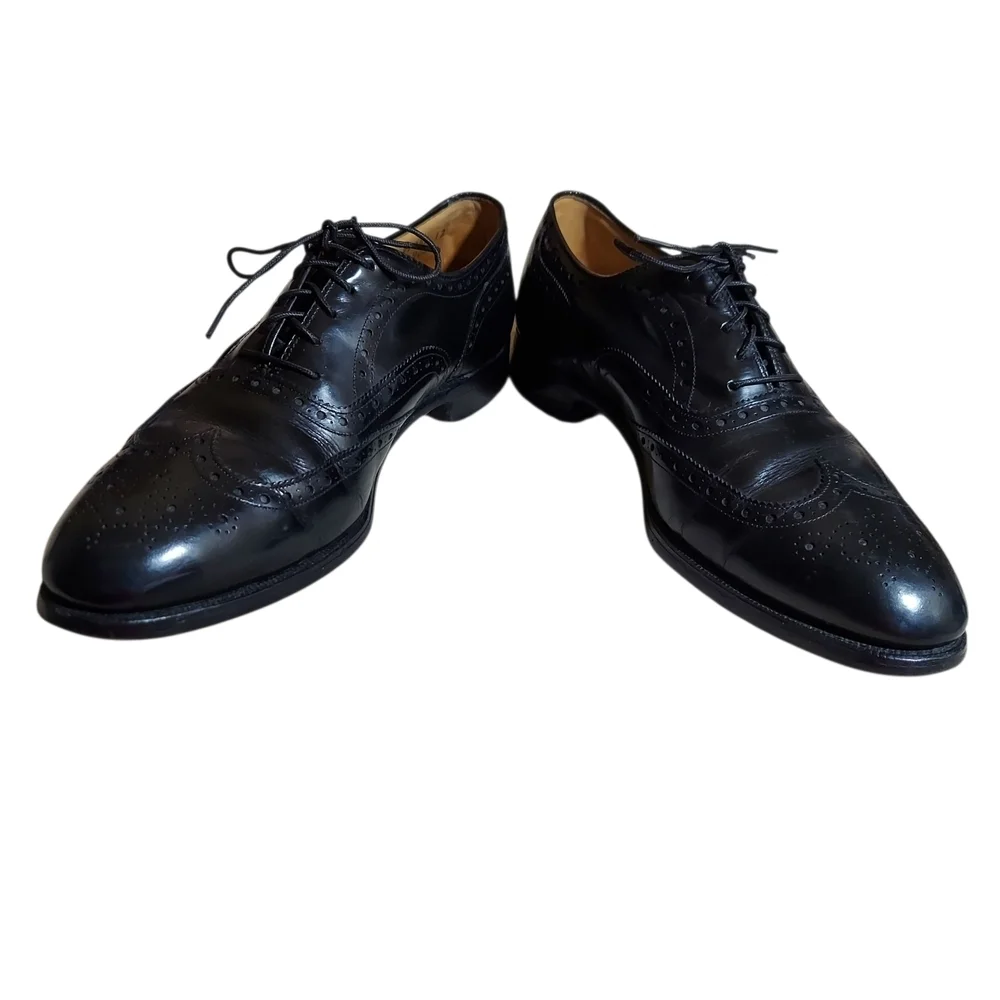 Johnston & Murphy Black Leather Aristocraft Vintage wingtip oxford dress shoes